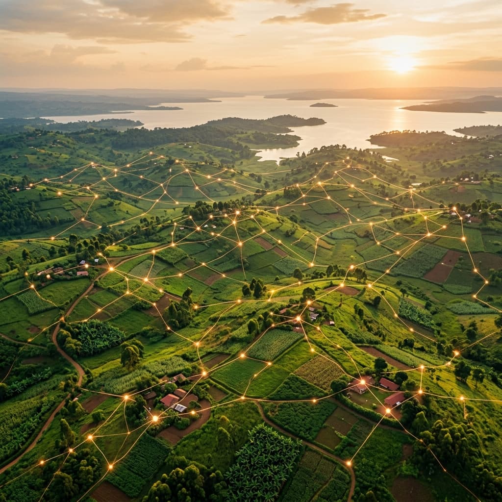 Ugandan agricultural landscape connected by digital infrastructure